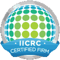 IICRC Certified Firm trust badge featuring a teal and green globe icon