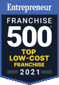 Entrepreneur Franchise 500 Top Low-Cost Franchise 2021 award badge